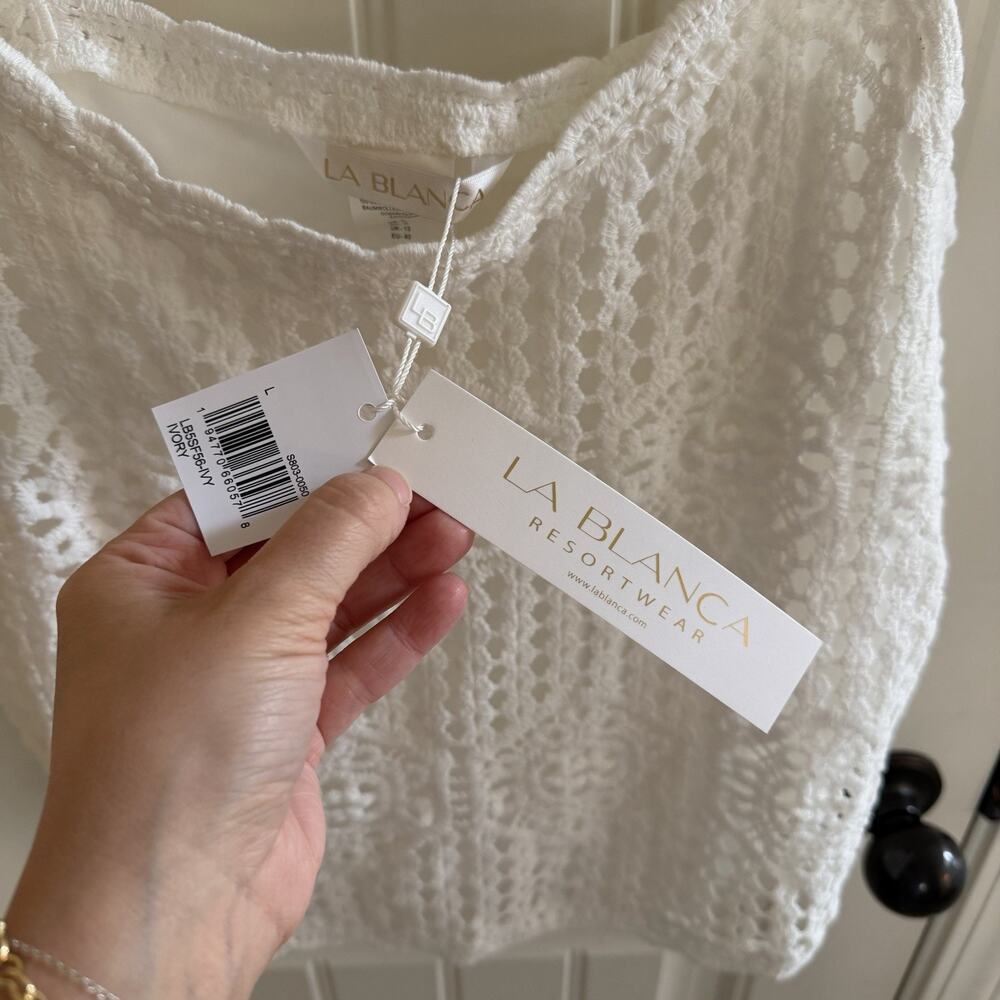 NWT La Blanca Resort Wear Waverly Covers Over The Shoulder Tank Top Ivory Size L - Picture 8 of 10